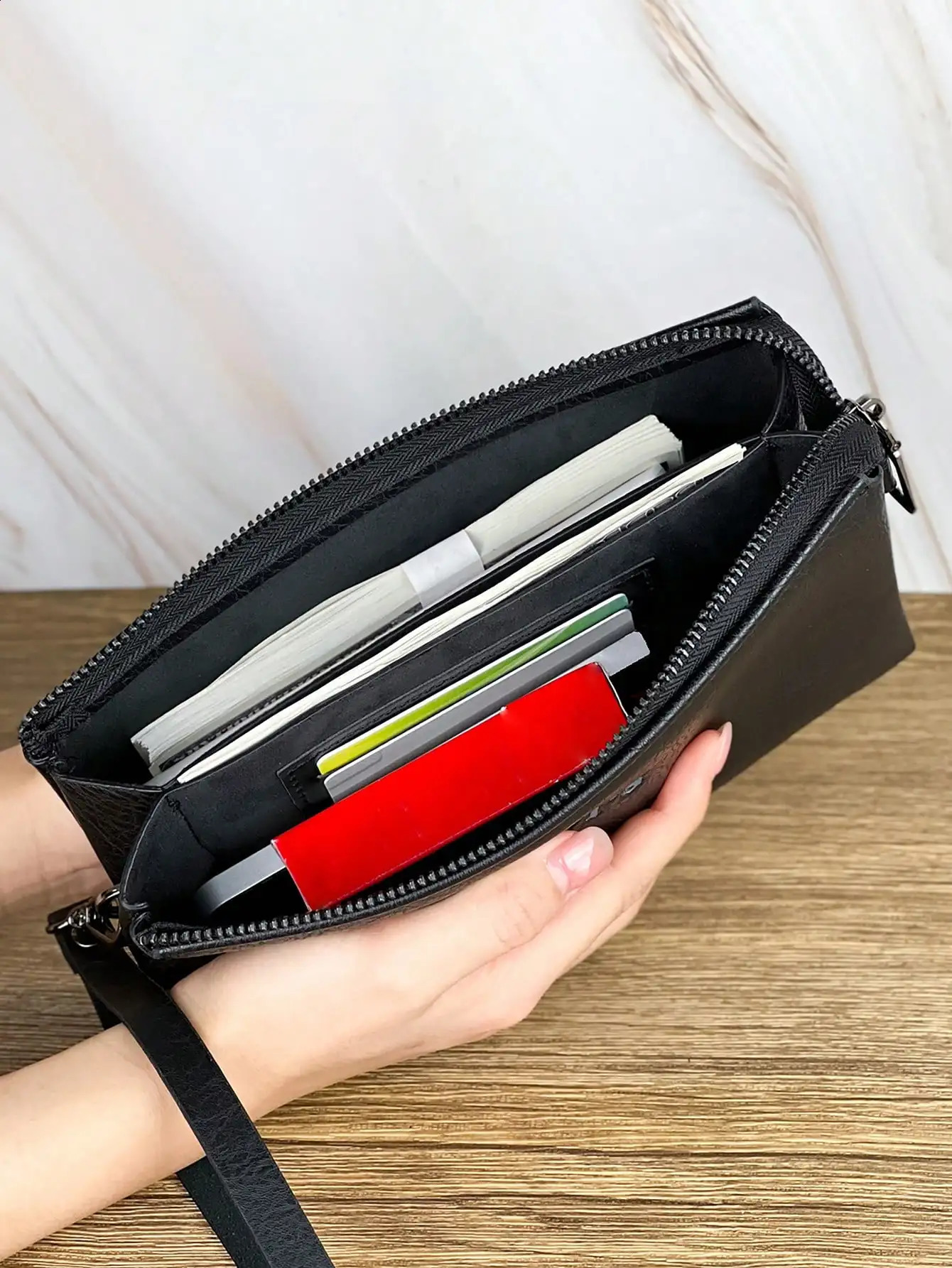 Fashion Retro Mens Clutch Bag Business Large Capacity Portable Wristlet Underarm Cell Phone 240826Z