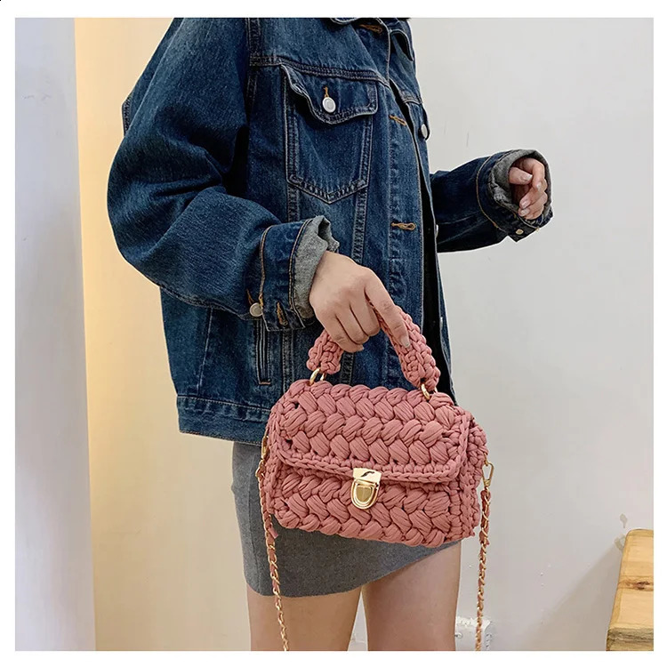 Rope Woven Women Handbags Knitting Chains Shoulder Crossbody Bag Casual Lady Hand Bags Small Flap Purses 240826