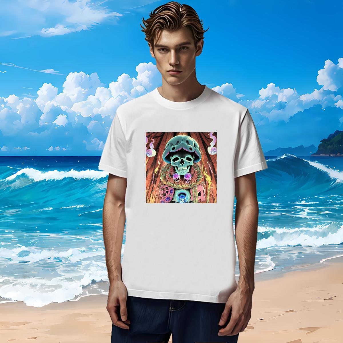 Free Shipping T-Shirts 230g Cotton skull Sports Casual White Plus Size Crew Neck Men Tshirts Wholesale Tee Shirt