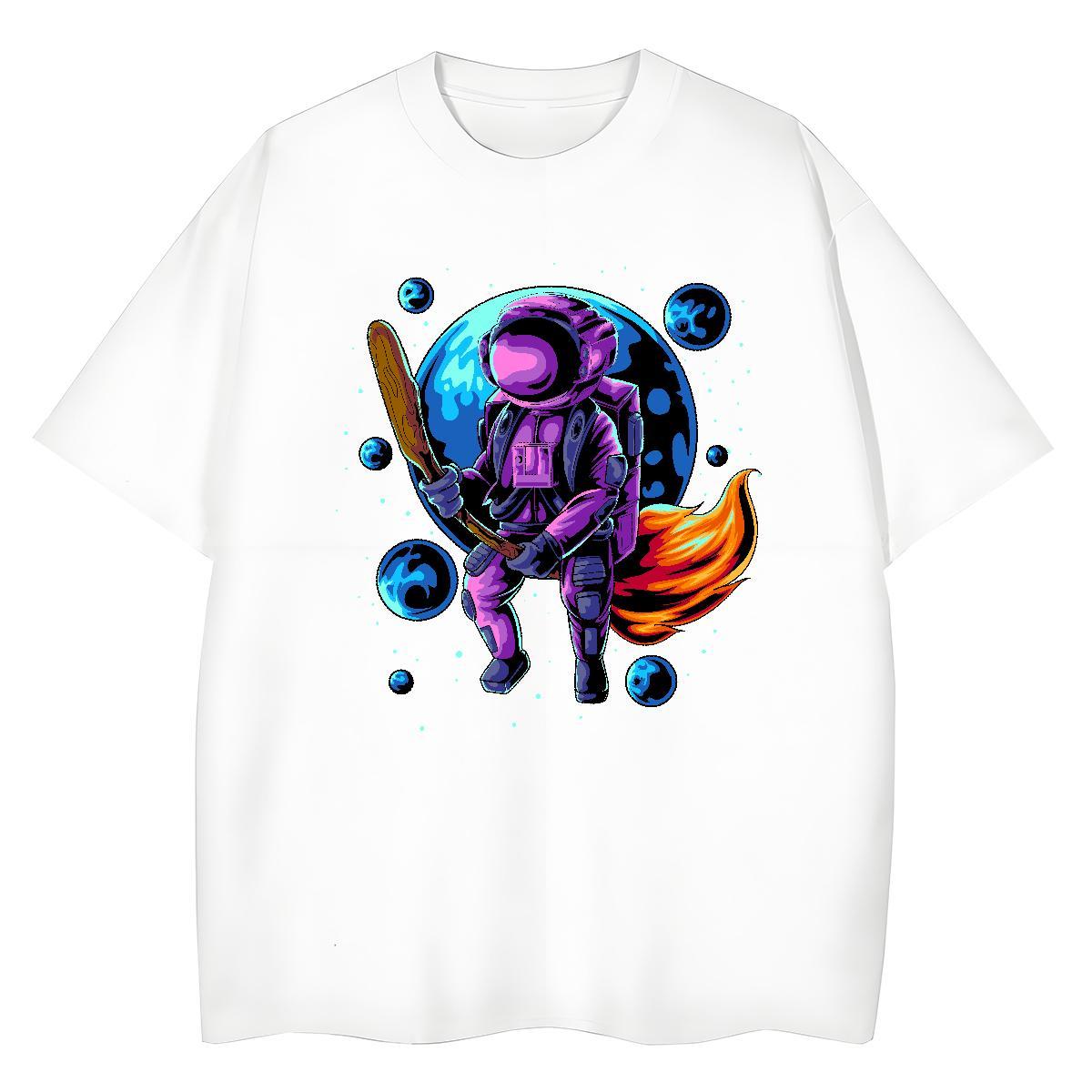 Loose Couples T Shirts 100% Cotton 230g universe Summer Casual T-Shirts for Women Round Neck Short Sleeve DIY Logo Polos