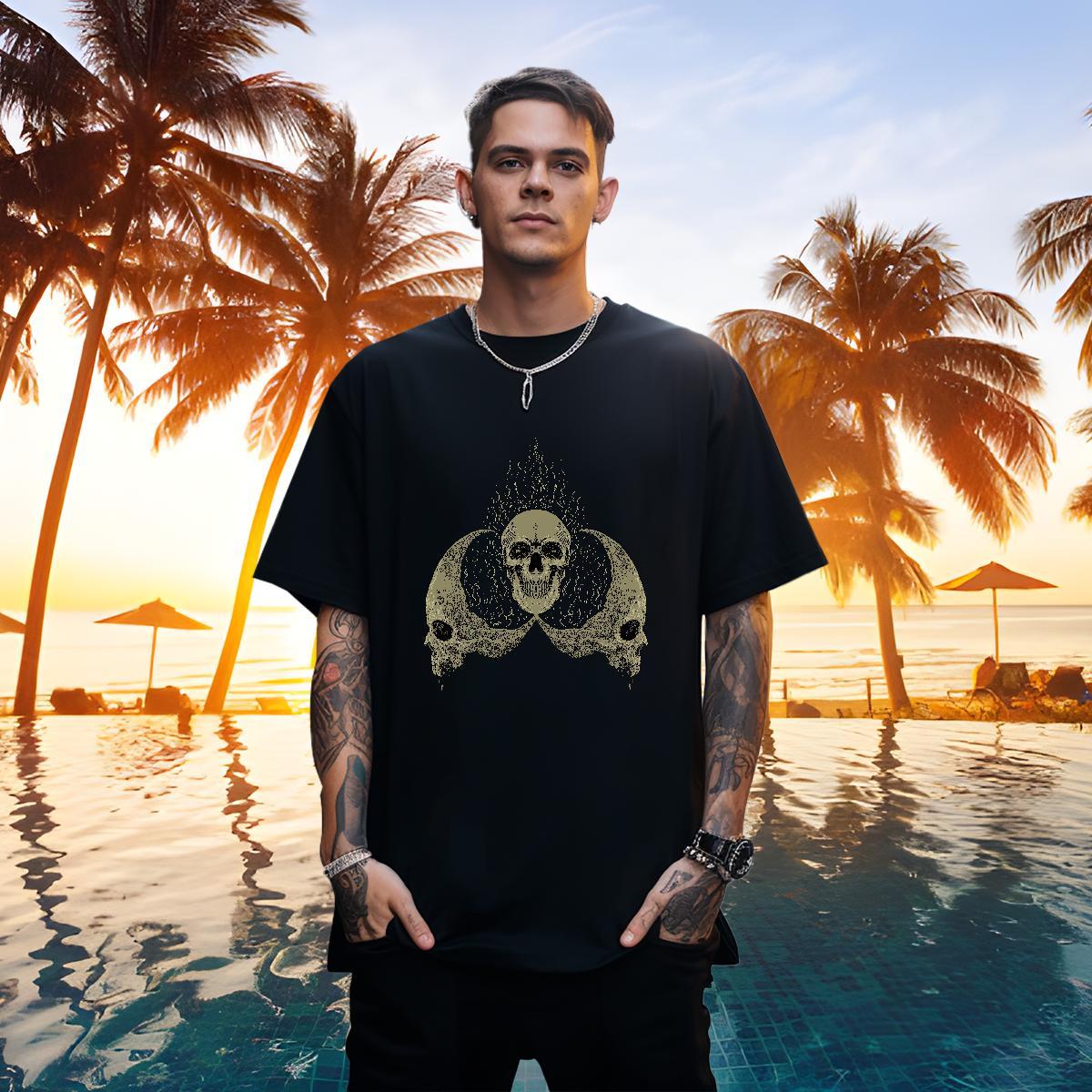 Cool T shirt 230g Cotton skull Daily Outfit DIY Printed Breathable Short Sleeve Men Tees Factory Direct Tops Tees