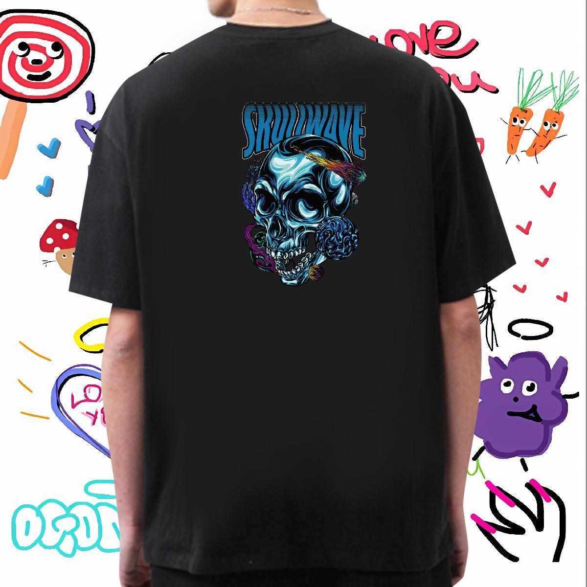 Popular T-Shirts 230g Pure Cotton skull Street wear Hip Hop Custom Big Size Round Neck Short Sleeve Couples T Shirts 2024 Summer Polos