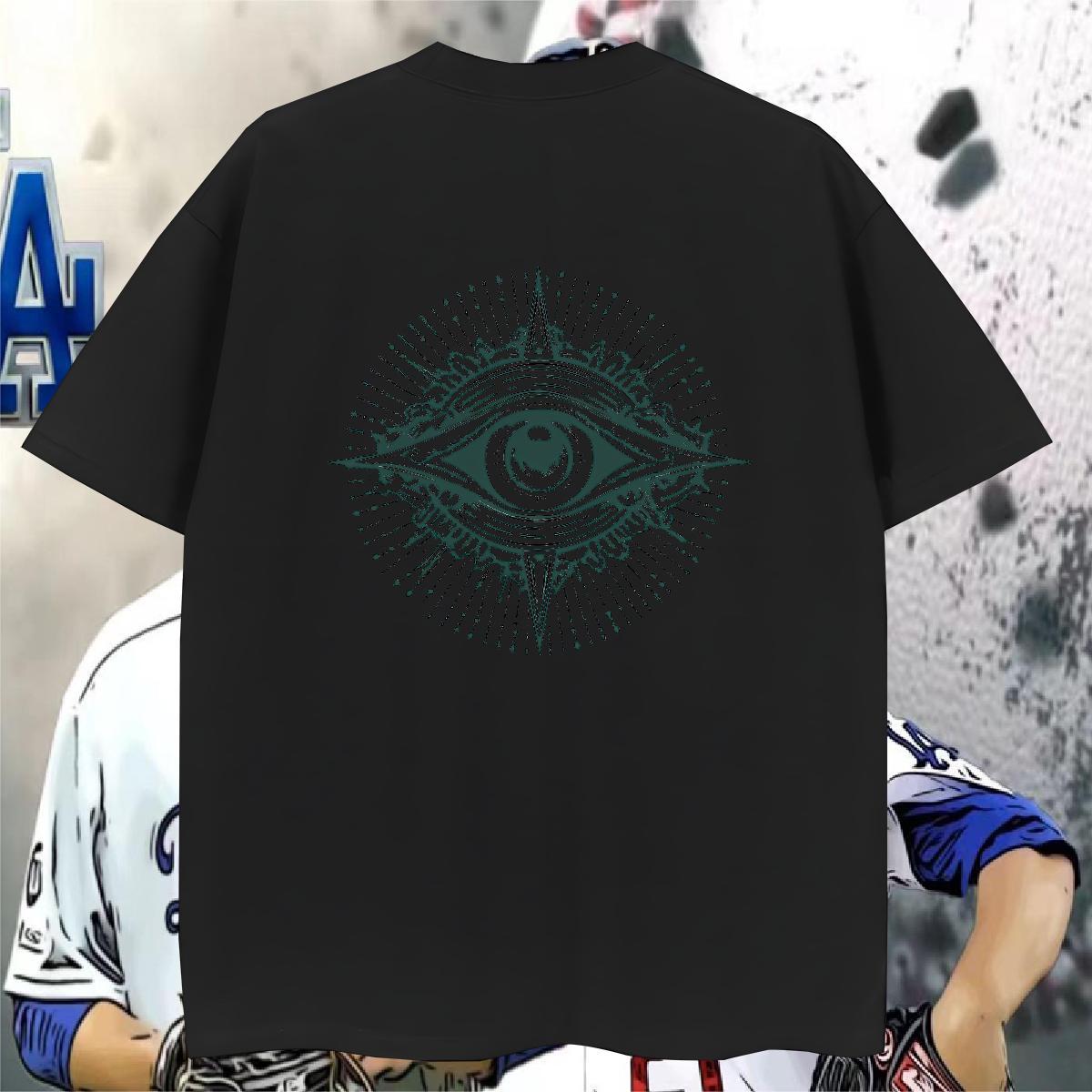 Unisex Man T Shirts 230g Pure Cotton eye of the devil Casual Daily Wear Anime Crew Neck Men Tees Casual New Tops Shirt