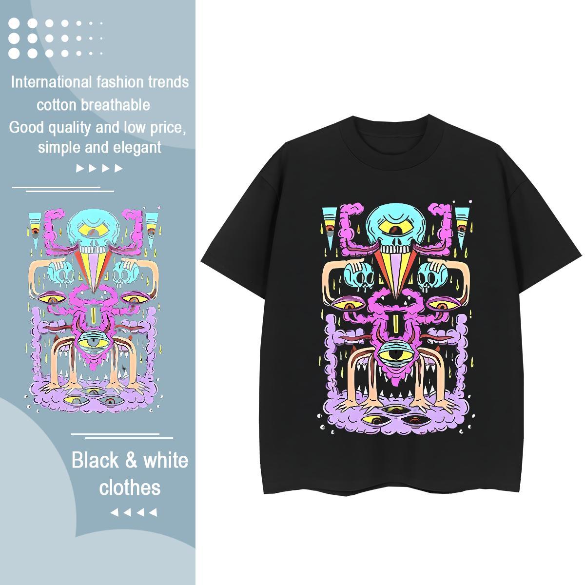Lady Womens Tshirts 230g 100% Cotton scare Street Casual T shirt Round Neck Short Sleeve DIY Anime Tops Tees