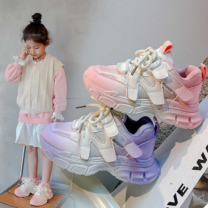 Athletic Outdoor Girls gradient sports 2024 spring/summer new item childrens casual breathable mesh boys fashionable dad shoes C260130