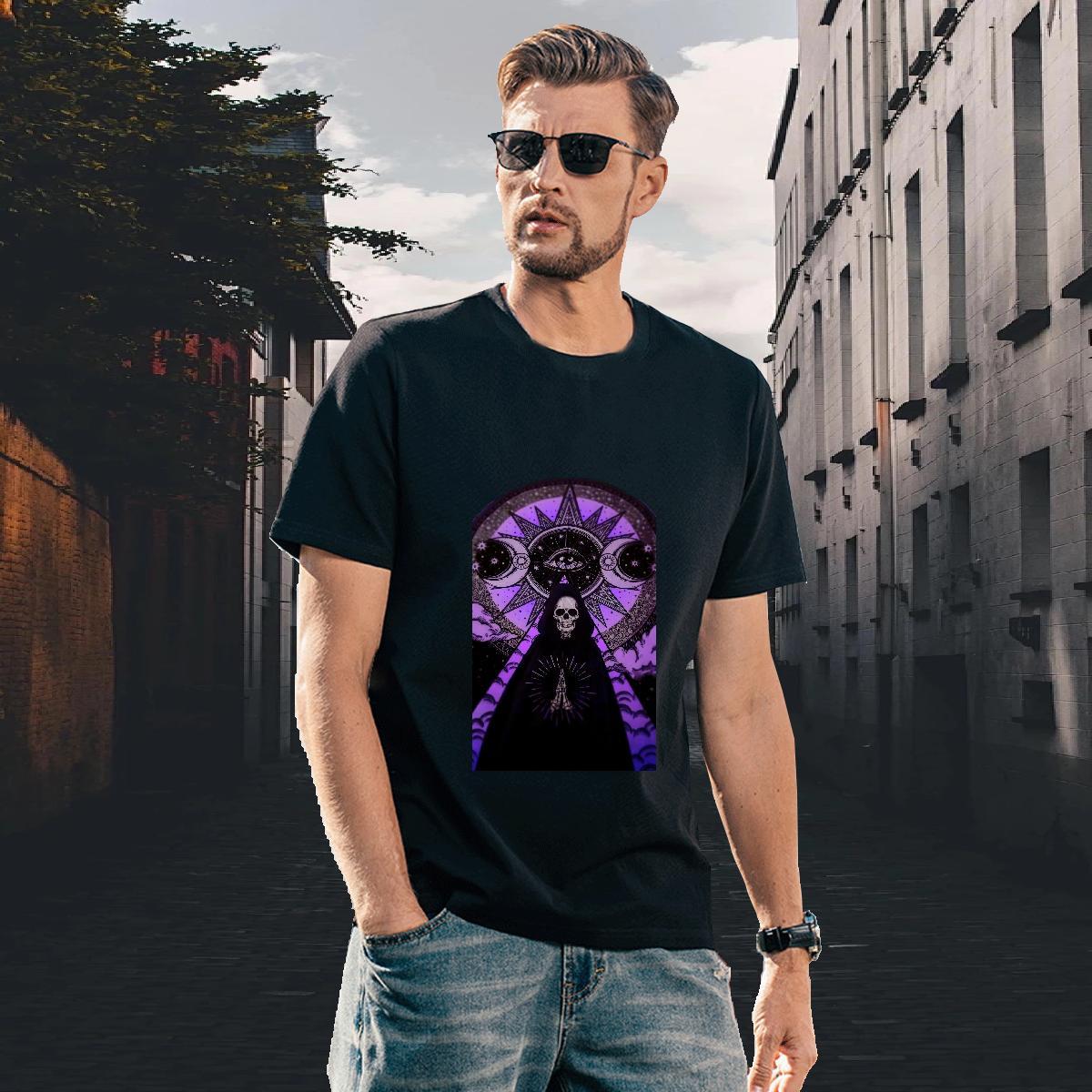 Loose T Shirts Men 100% Cotton 230g skull Street DIY Printed Round Neck Short Sleeve Men Tshirts 2024 Tops