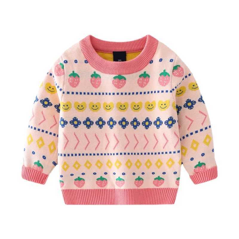 Childrens autumn and winter sweaters girls strawberry pattern childrens clothing girls sweaters knitted baby long sleeved warm knitted topsW240824