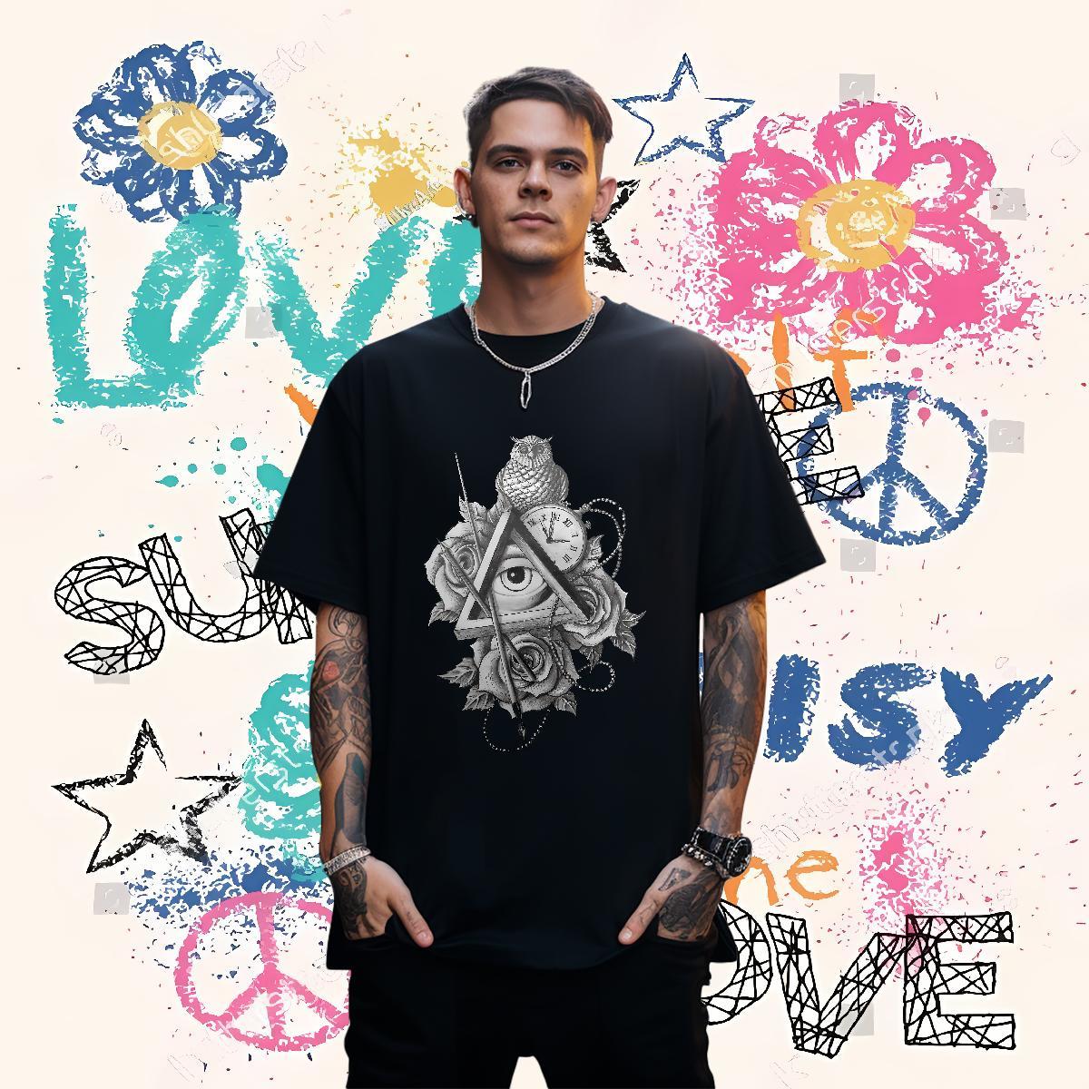 Comfortable T Shirts Men 230g Cotton eye of the devil Home Outdoor Custom Big Size Pure Cotton Men Tshirts Classic Tees