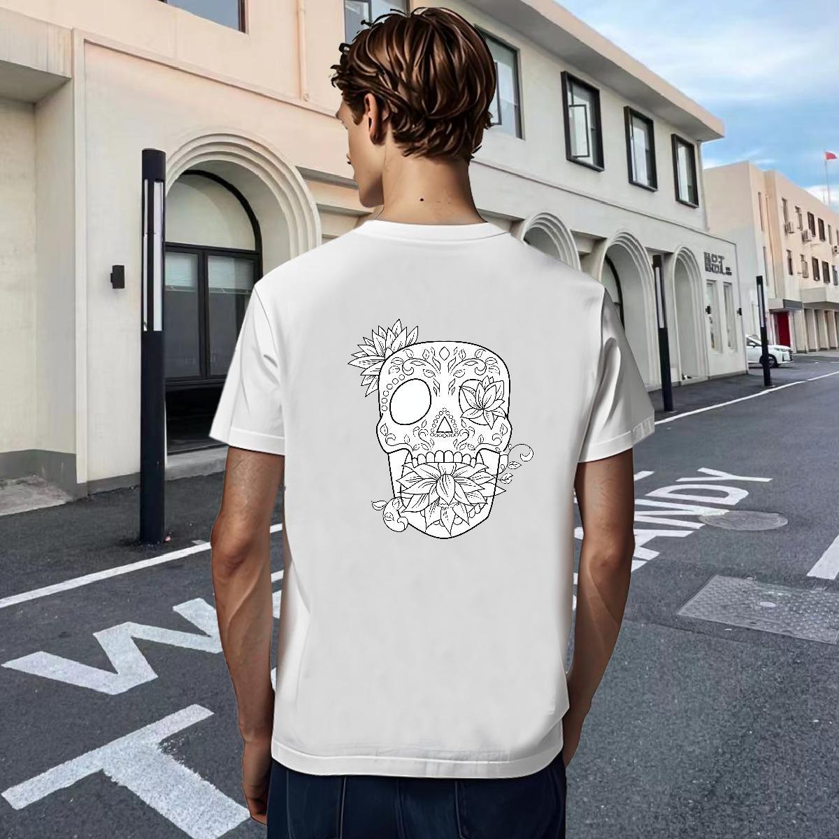 Soft T Shirt For Man 230g Cotton skull Street Casual Anime Crew Neck Breathable Couples T Shirts 2024 New Tops