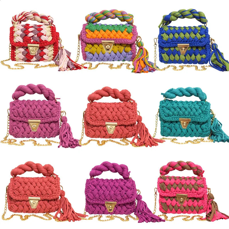 SCOFY Small Fashion Handmade Knitted Tassel Crossbody for Women Mini Chain Shoulder Bags Gorgeous Purses and Handbags 240826 a94b