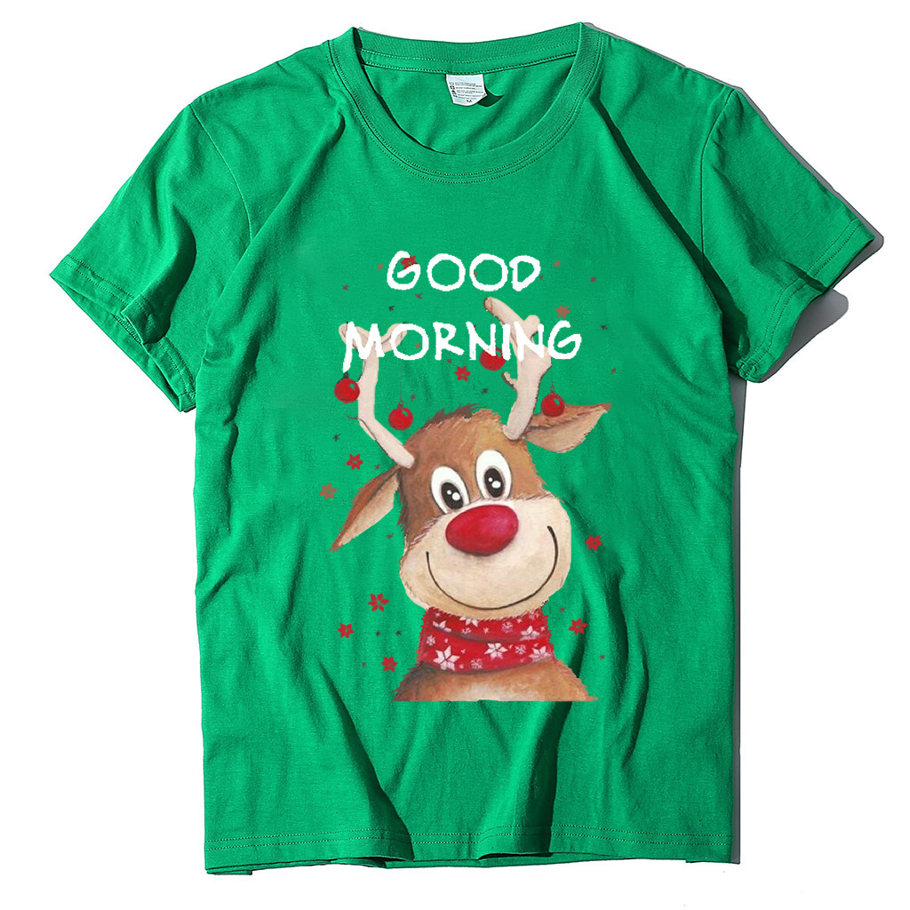 Good morning reindeer short sleeved T-shirt women's European casual top dongdumaoyi