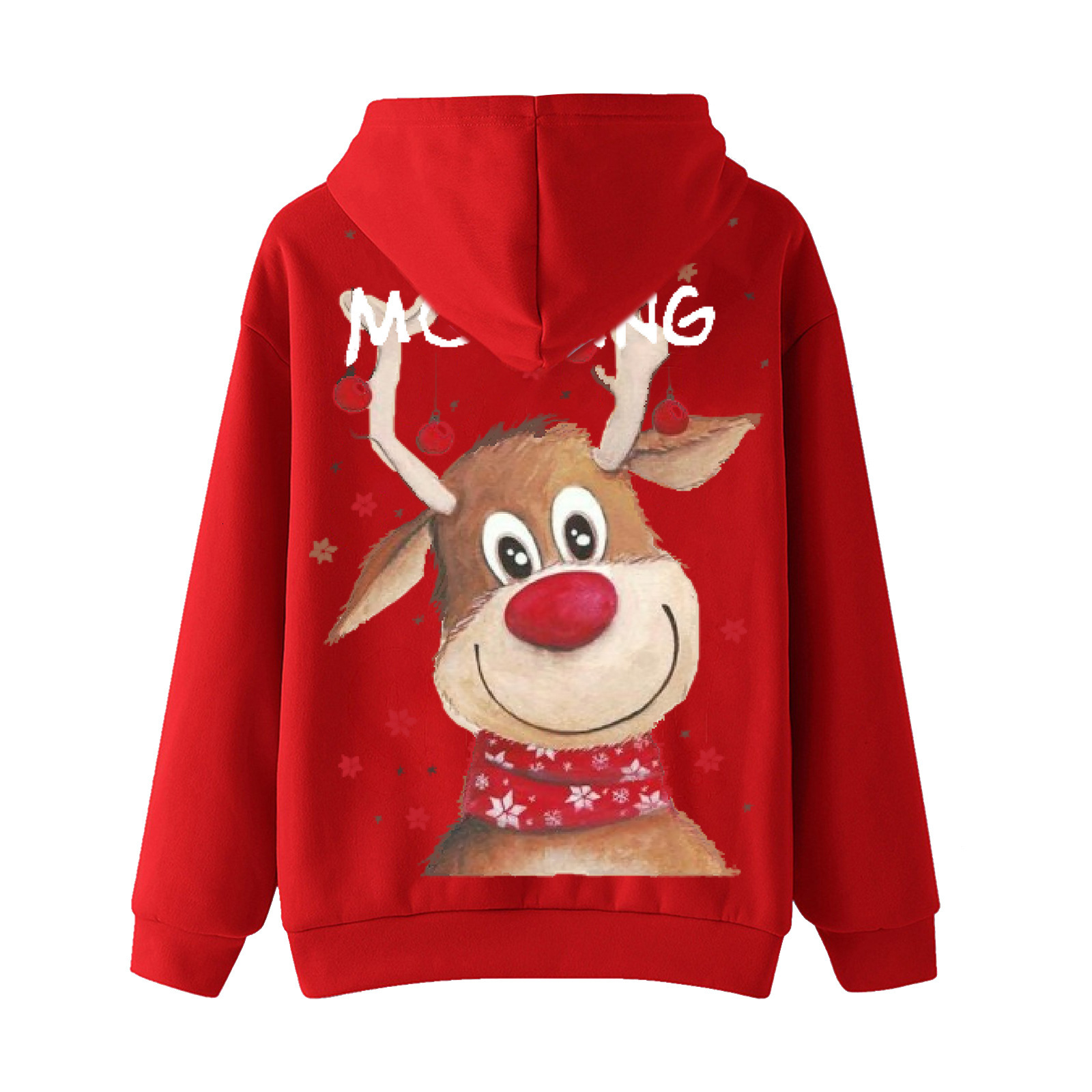 Good MORNING Christmas hoodie with deer print and plush hooded sweatshirt dongdumaoyi