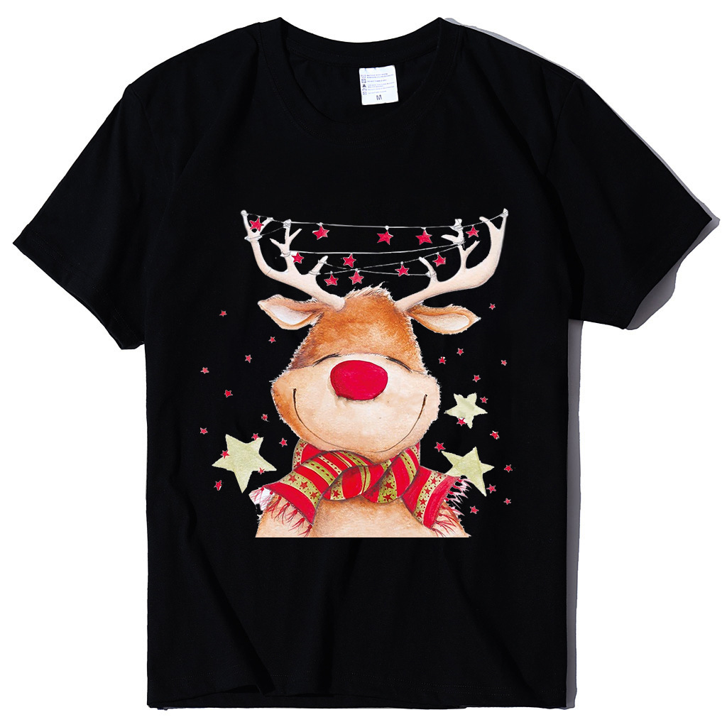 New Christmas Top Round Neck Elk Printed Women's T-shirt dongdumaoyi