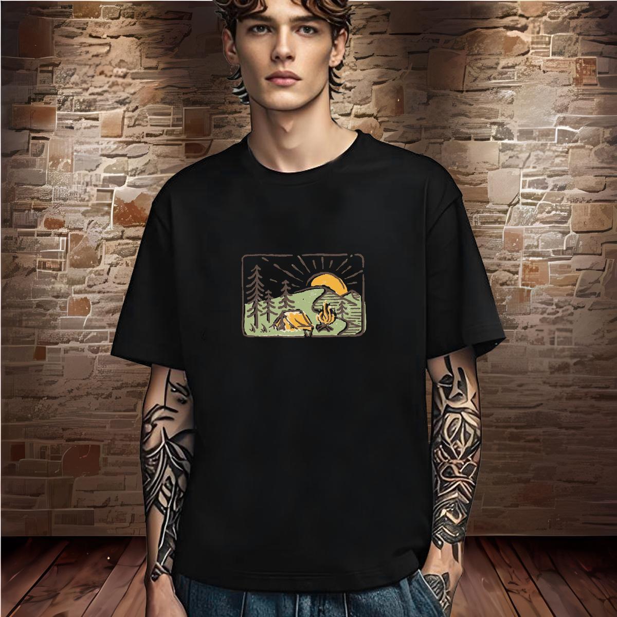 TOP Quality T shirt 230g Pure Cotton mountains Outdoor Oversized 4XL Breathable Short Sleeve Men Tees 2024 Designer Tee Shirt