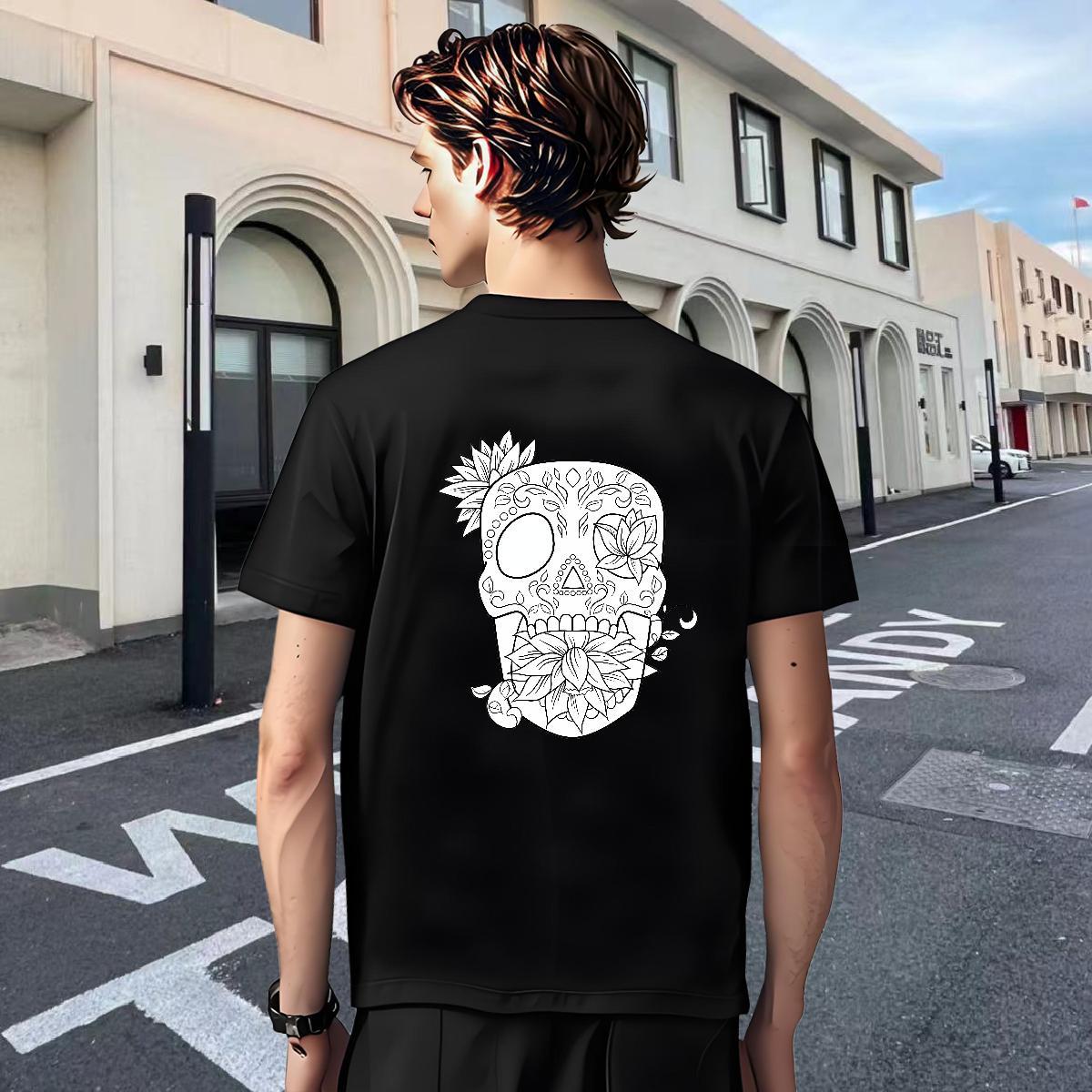 Soft T Shirt For Man 230g Cotton skull Street Casual Anime Crew Neck Breathable Couples T Shirts 2024 New Tops