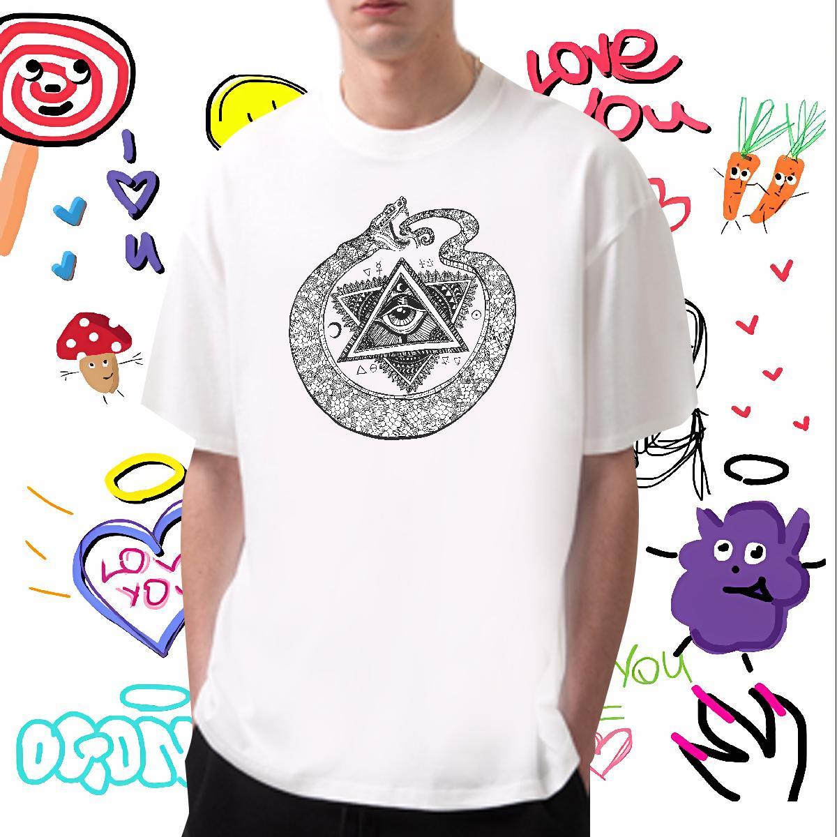 High Quality T Shirts Men 100% Cotton 230g eye of the devil Street Oversized Breathable Mens Tshirts Brand Tops