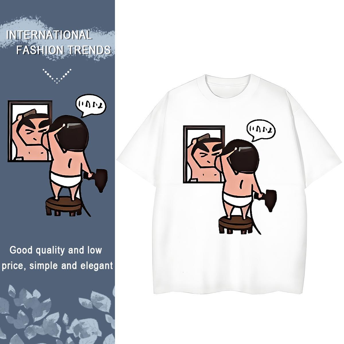 Popular Couples T Shirts 100% Cotton 230g animation High Street Hip Hop T Shirts Women Crew Neck Customized Tshirts