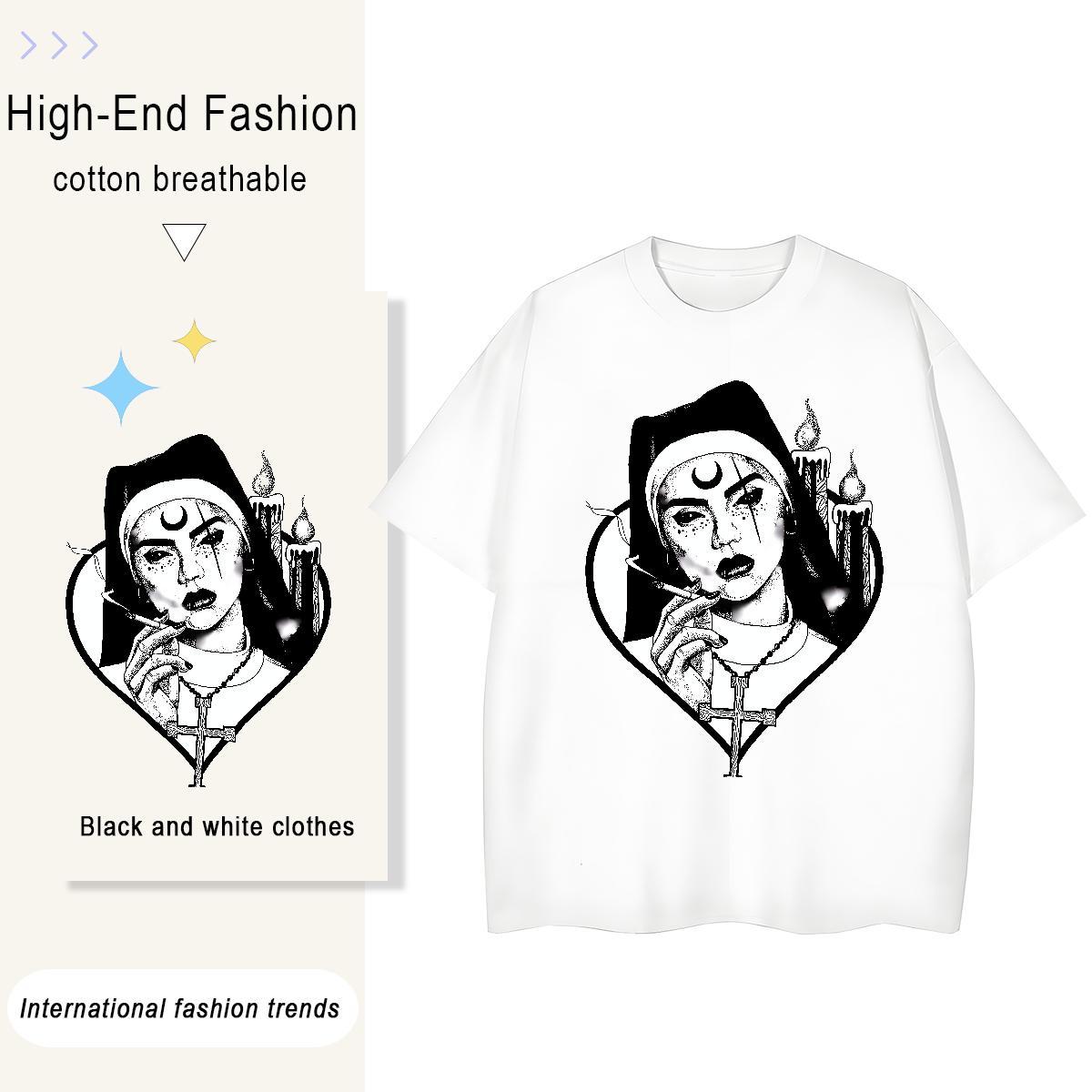 5A Couples T Shirts 230g Pure Cotton nun Hip Hop Street T-Shirts for Women Crew Neck DIY Anime Printed Clothes Shirt