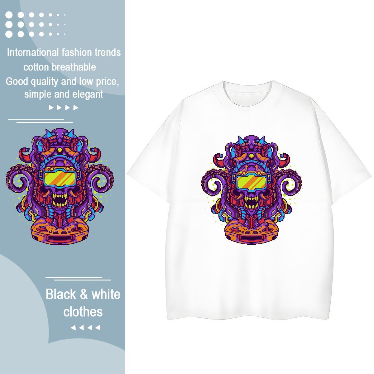 Comfortable T Shirt For Man 230g Pure Cotton skull Street White Plus Size Crew Neck Men Tshirts Factory Direct Polos