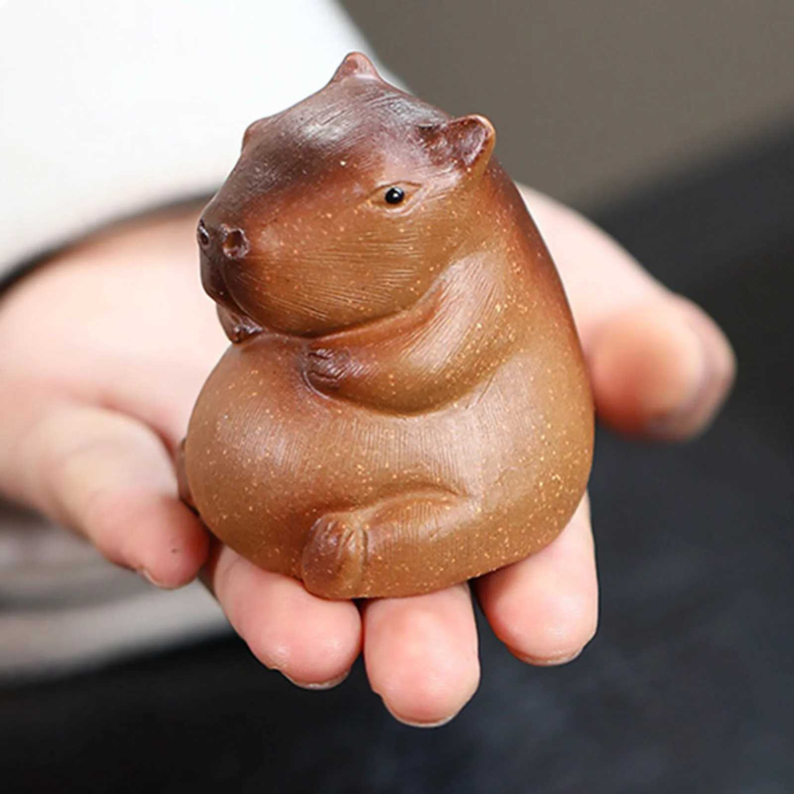 Capybara Tea Pet Statue Lovely Tea Pet Ornaments Pottery Clay Mini Capybara Sculpture for Home Bedroom Shelf Office Tea LoversXJ240824
