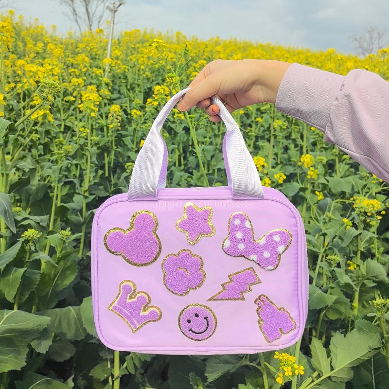 Nylon Preppy Lunch Box Large Insulated Bag Reusable Tote LunchBag for School Travel Picnic 240716