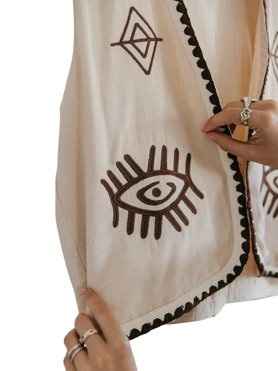Womens Vintage Vest Tops Waistcoat Casual Embroidery Sleeveless Open Front Boho Cardigan Crop y2k V Neck Outerwear Jacket 240826