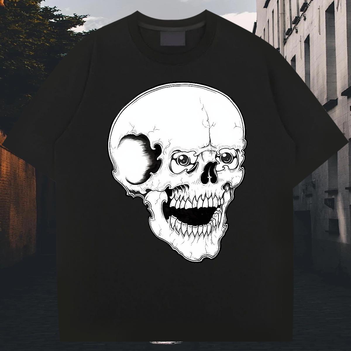 Classic T Shirts Men 230g Pure Cotton skull Casual Daily Wear Customized Round Neck Short Sleeve Mens Tshirts Designer Fashion Tees Shirts