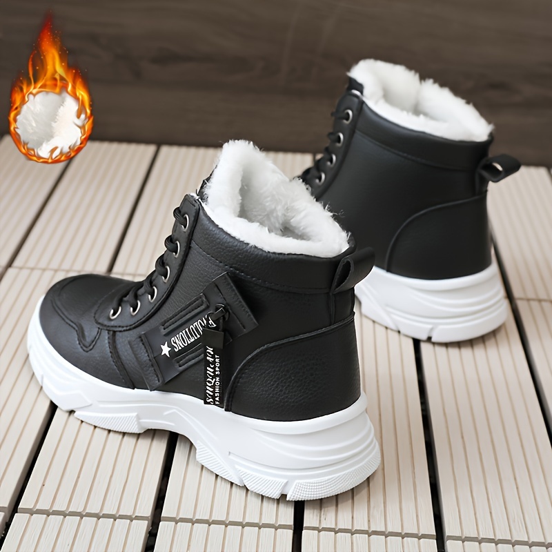 Womens Thermal Snow Boots Quick-On Zip, Plush Fleece, Height-Boosting Platform - Ultra-Comfort, Mid-Calf Stylish Lace-Up Design for Winter Warmth and 