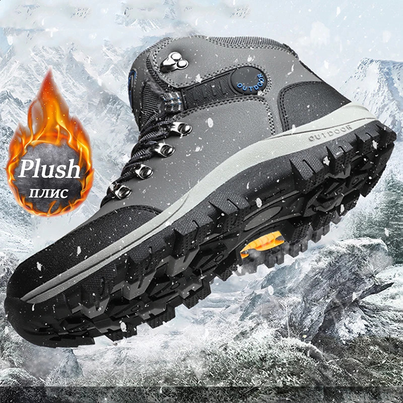 Snow waterproof leather sports shoes ankle super warm mens outdoor anti slip snow winter hiking boots