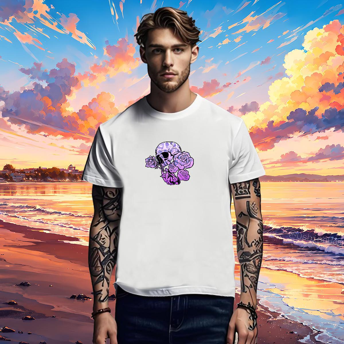 Cool Design T Shirt For Man 230g Cotton skull Hip Hop Street Oversized Round Neck Short Sleeve Men Clothes T-Shirt Wholesale Tops Shirt