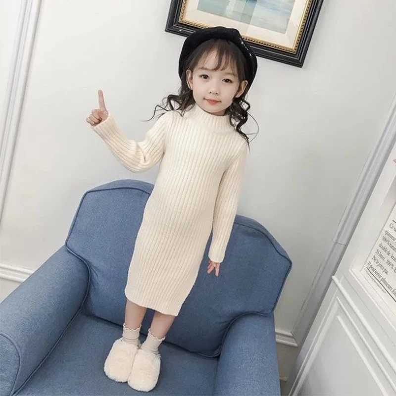 Autumn and Winter Youth Girls Sweater New Fashion Long Wool Womens Knitted Sweater 3-12 Year Childrens ClothingW240824