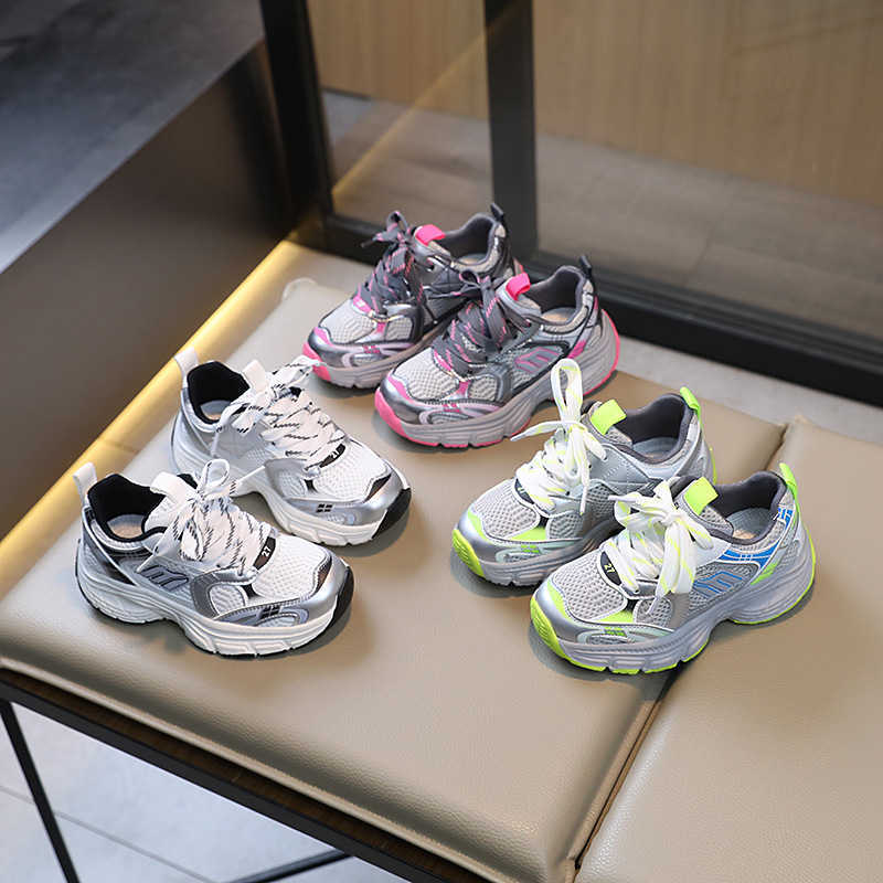 Athletic Outdoor Childrens mesh sports 2024 spring new item for boys and girls casual lightweight soft sole dad shock-absorbing running shoes C260130