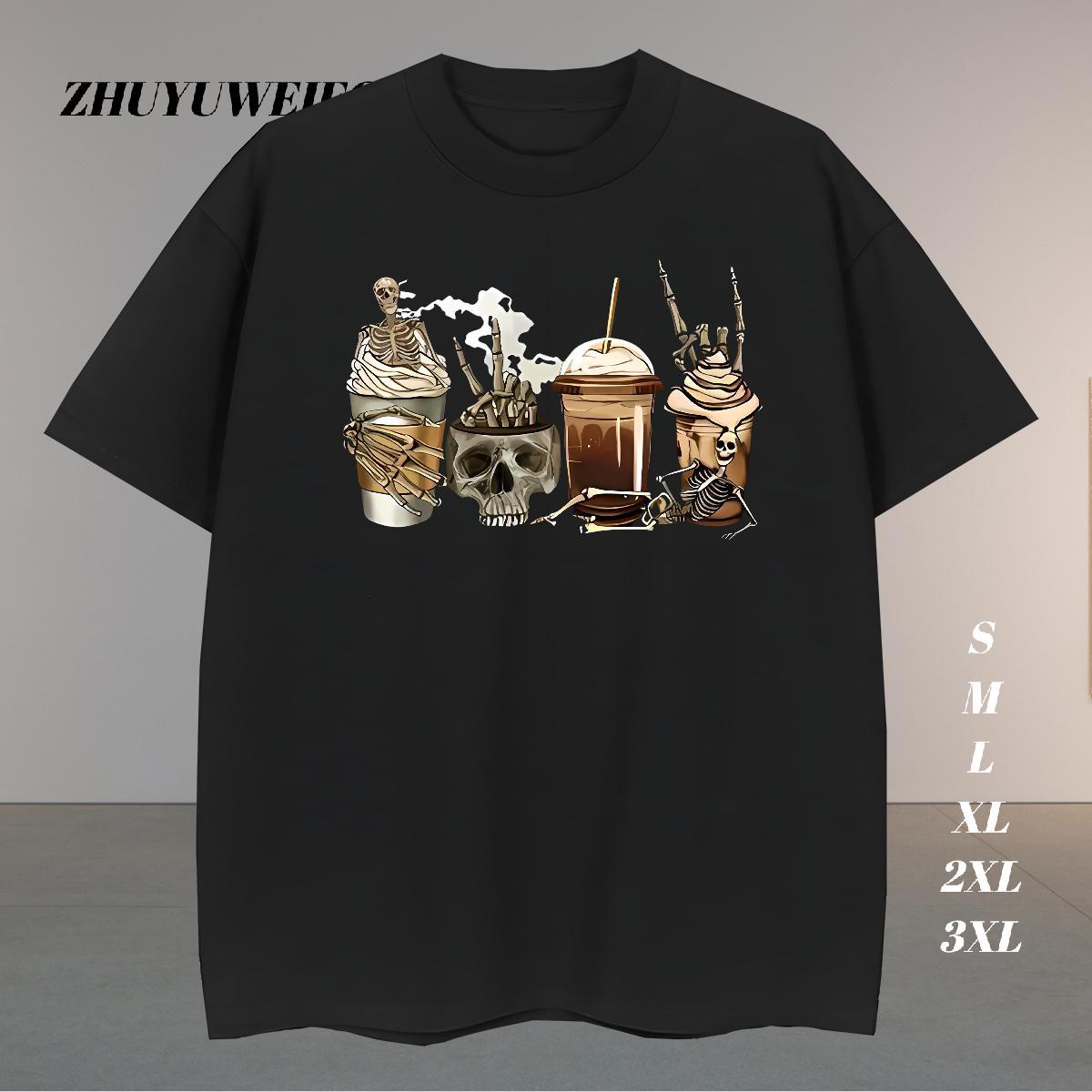 Unisex Mens T Shirts 100% Cotton 230g skull Beach Black White Breathable Soft Men Tshirts Fashion Tee Shirt