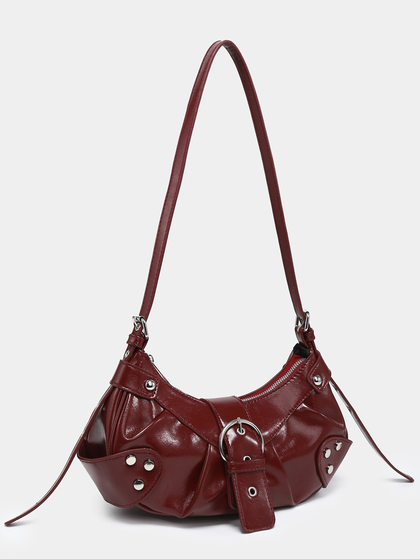 Fashionable motorcycle bag underarm bag rivet tassel high-end pleated women's bag single shoulder bag
