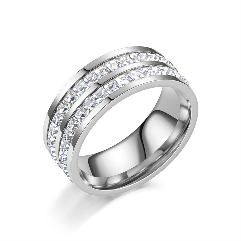 Women Fashion Stainless Steel Dia Men Gold Finger Zircon Ring Couple Wedding Jewelry Lovers Rings Wholesale Size 5-13