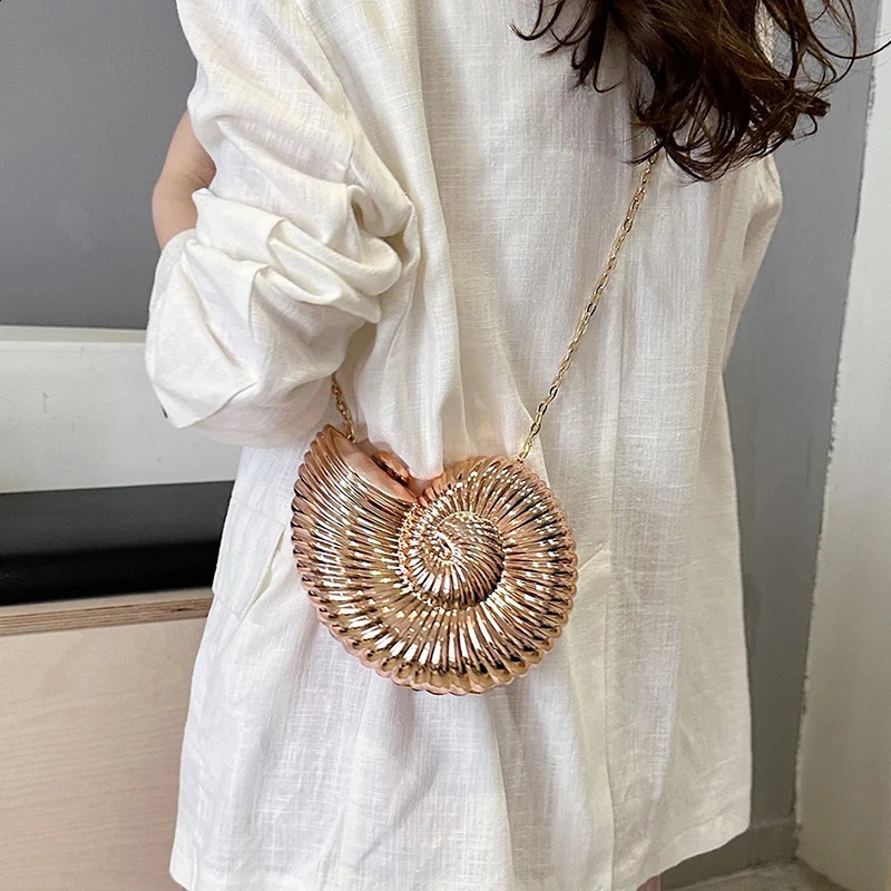 Chic Conch Crossbody Bag High Quality PVC Champagne Handbag Summer Lipstick Bag Silver Shell Shoulder Purse 240826