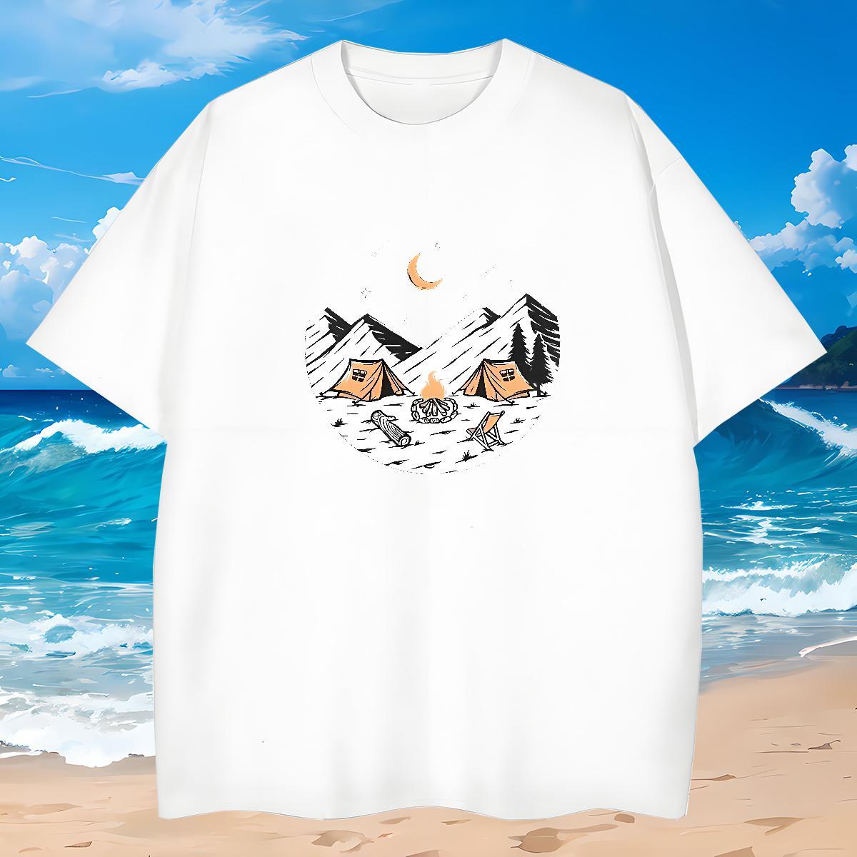 Classic Mens T Shirts 230g 100% Cotton mountains Street wear Hip Hop Anime Breathable Short Sleeve Men Tops Tees Fashion New Clothes