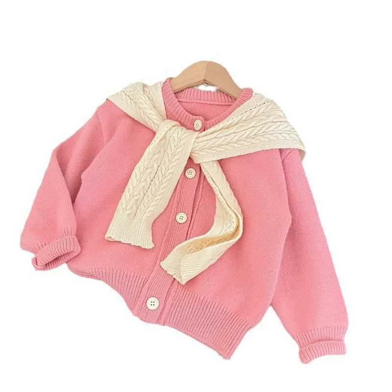 2024 Autumn Winter Baby Girls Knitted Cotton Knitted Solid Long Sleeve Preschool Girls Sweater with Cloak Childrens Girls CardiganW240824