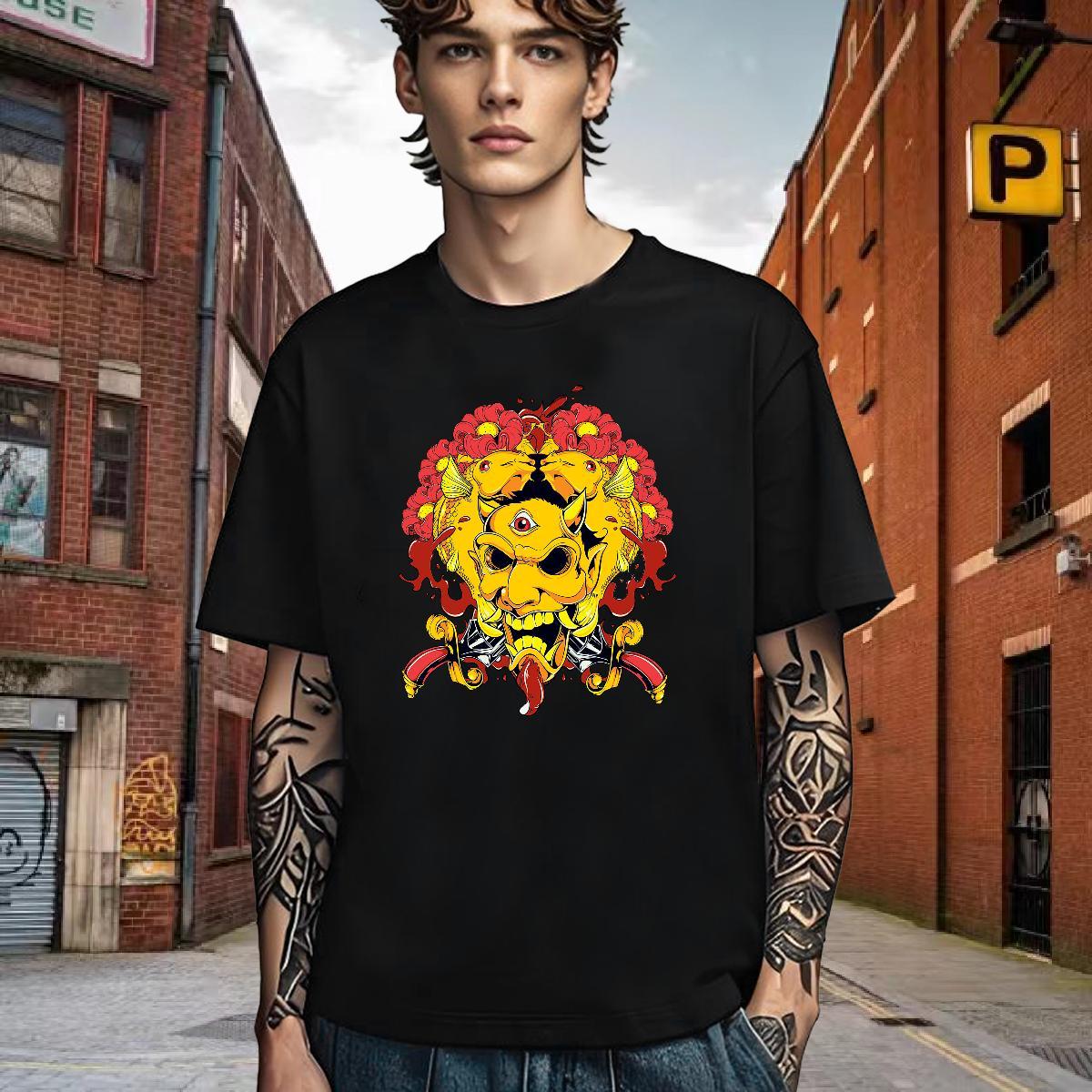 TOP Quality Men T Shirts 230g Pure Cotton skull Summer Casual Skull Breathable Crew Neck Men Clothes T-Shirt Fashion Casual Tops Shirt