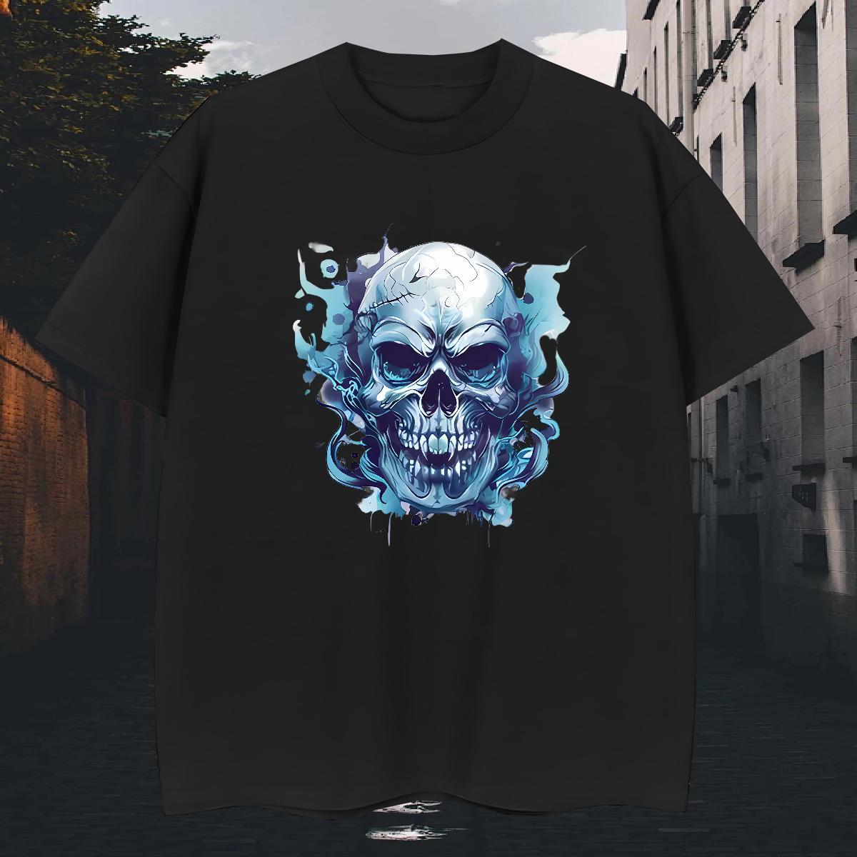 Unisex T shirt 230g Pure Cotton skull Casual DIY Printed Breathable Men Clothes T-Shirt Fashion Casual Clothings