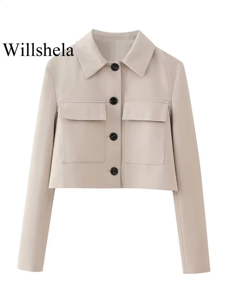Willshela Women Fashion Two Piece Set Khaki Blazer With Pockets Vintage Front Zipper Trousers Feamle Chic Lady Pants Sets 240826