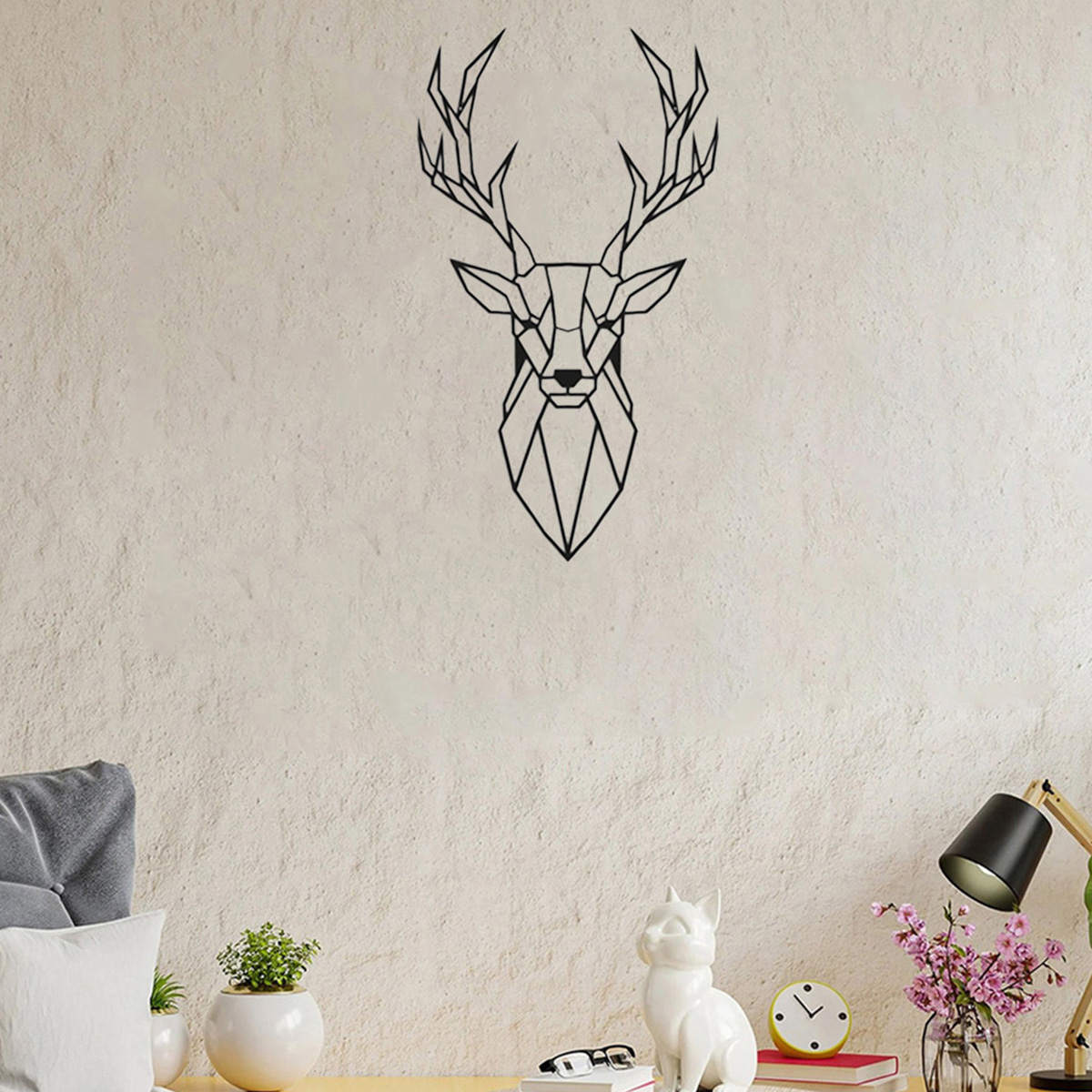 Deer Head Silhouette Wall Decoration Deer Metal Wall Sculpture Geometric Metal Wall Hanging Artwork