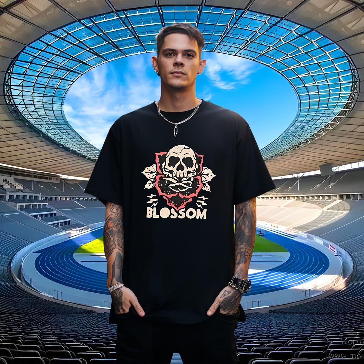 Wholesale T-Shirts for Men 230g 100% Cotton skull High Street Hip Hop Oversized Short Sleeve O-Neck Couples T Shirts Casual New Tees