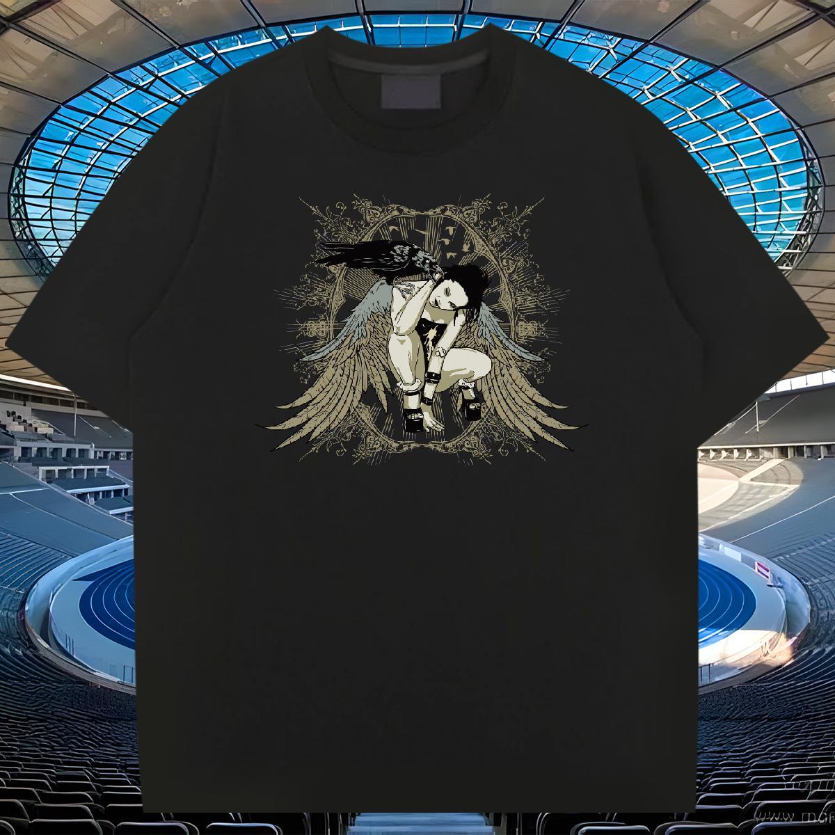 Comfortable T Shirts Men 100% Cotton 230g wing Street Black White Breathable Crew Neck Men Clothes T-Shirt Designer Fashion Tshirts