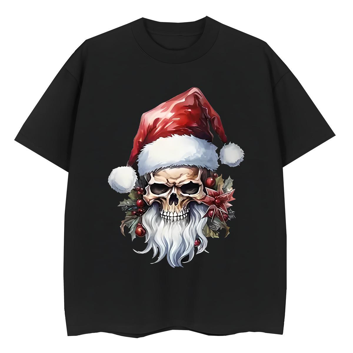 Loose Fit T shirt 230g Pure Cotton Christmas hat Street Plus Size Custom Breathable Soft Couples T Shirts 2024 Summer Tees Shirts
