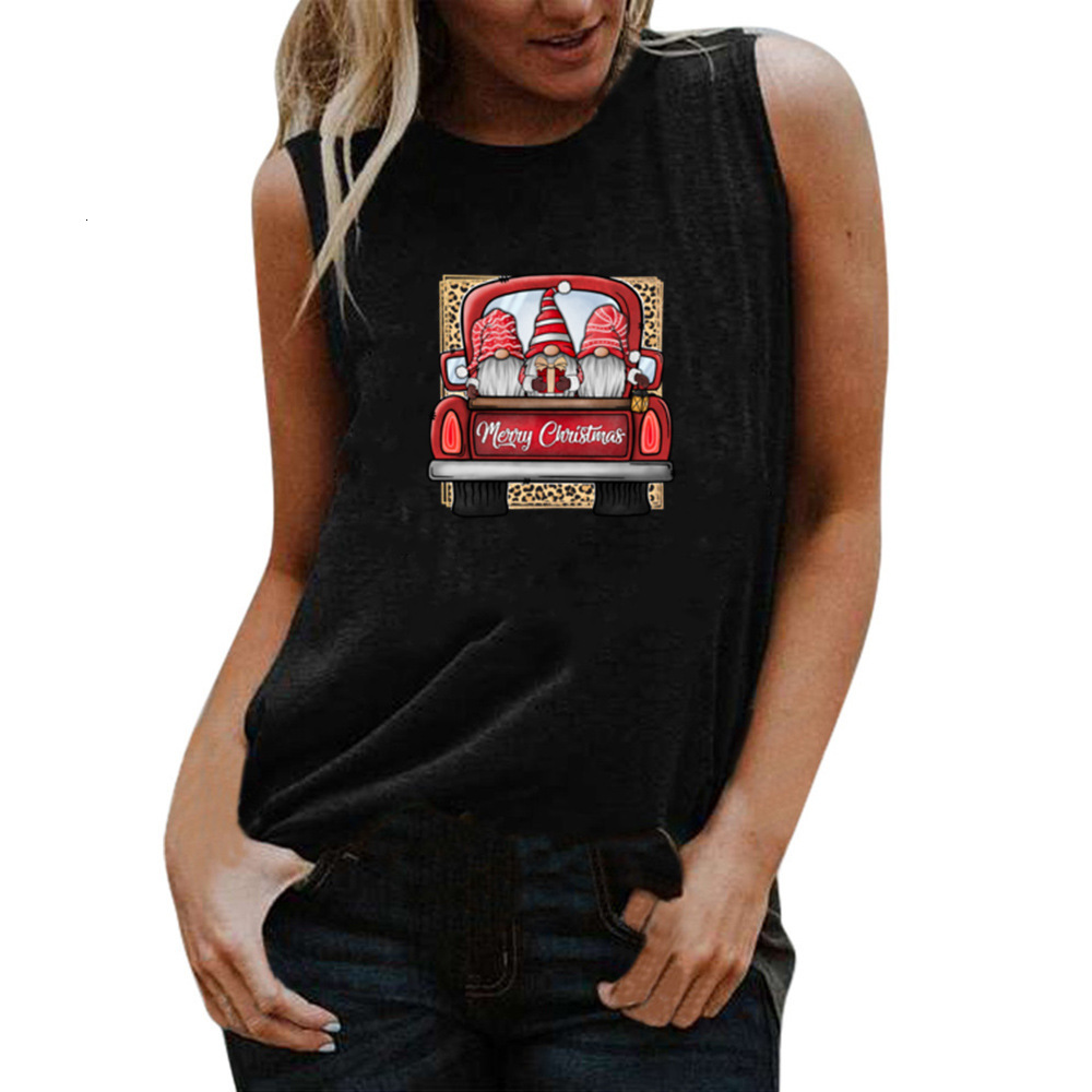 Sports sleeveless top with three Santa Claus driving and hot stamping European size loose fitting vest dongdumaoyi
