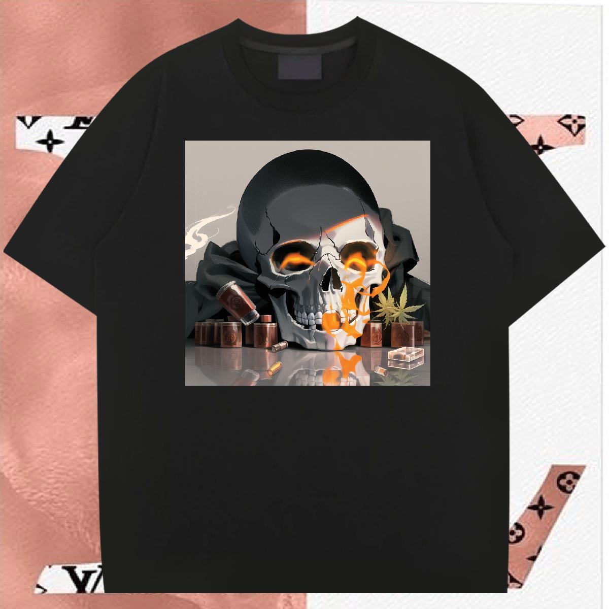 Popular T Shirt For Man 100% Cotton 230g skull Outdoor Anime Breathable Short Sleeve Tshirt for Man Woman New Designer Clothings