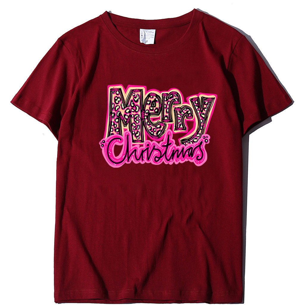 Short sleeved Merry letter printed T-shirt Christmas women's top dongdumaoyi