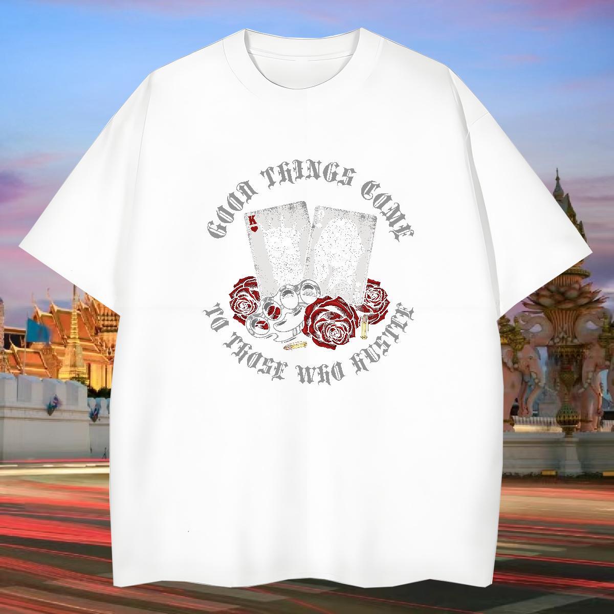 Designer T-Shirts 100% Cotton 230g skull Summer Casual Asian Size Short Sleeve O-Neck Mens Tshirts Wholesale Tees Shirts