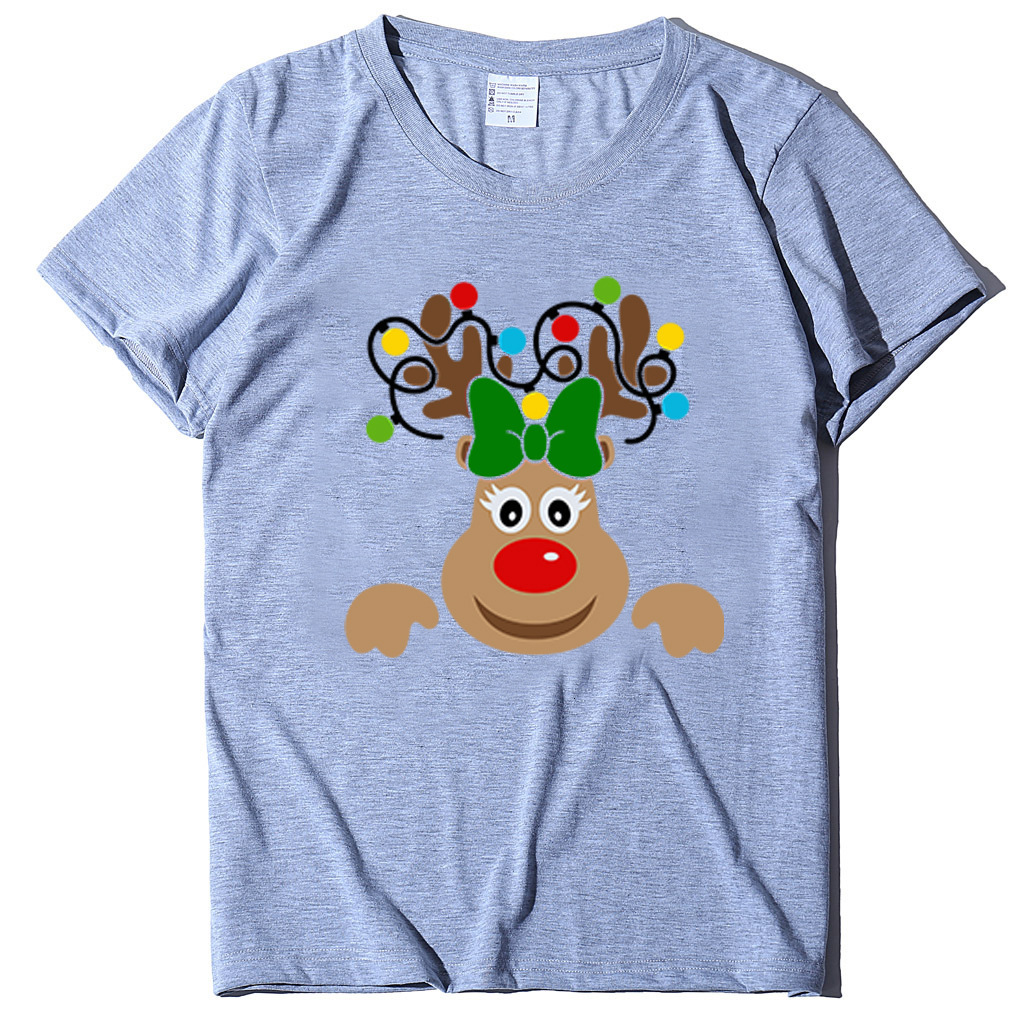 Autumn round neck fashion Christmas deer cartoon women's short sleeved shirt dongdumaoyi